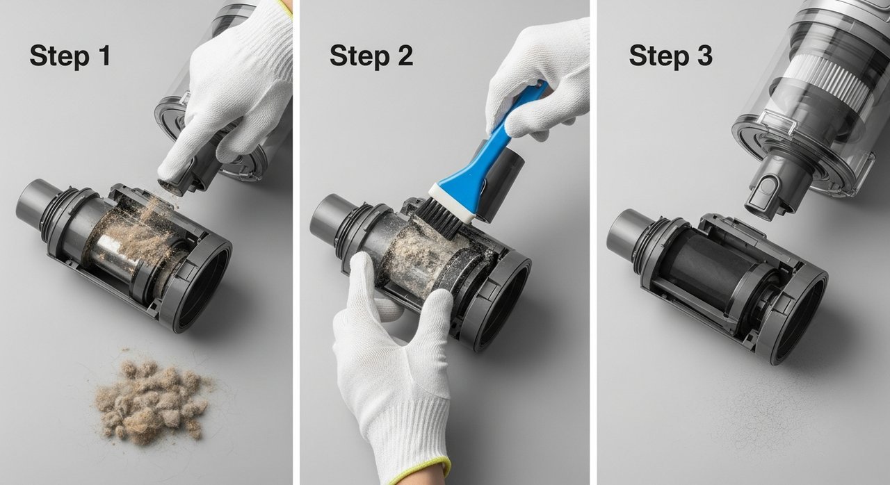 무선청소기 흡입력 약할 때 먼지통 막힘 점검법, 3단계로 완벽 해결!
